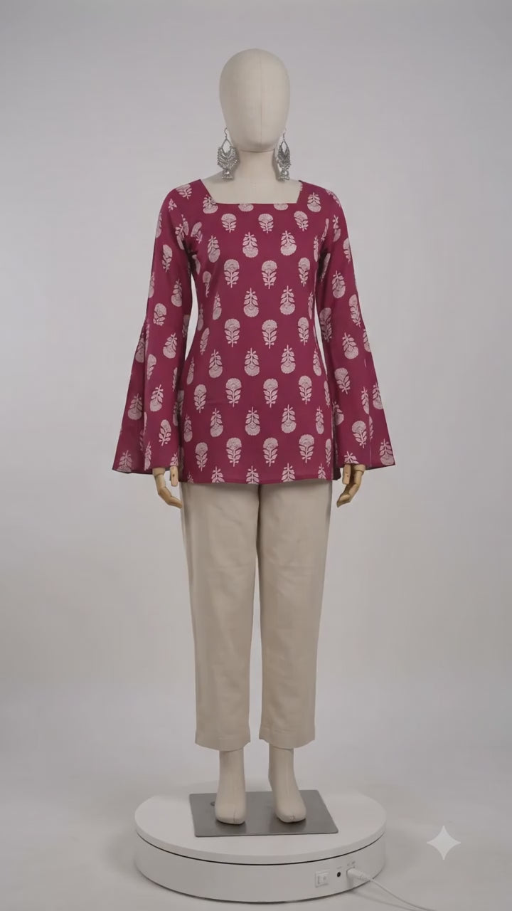 Magenta Lace-Up Kurta Set