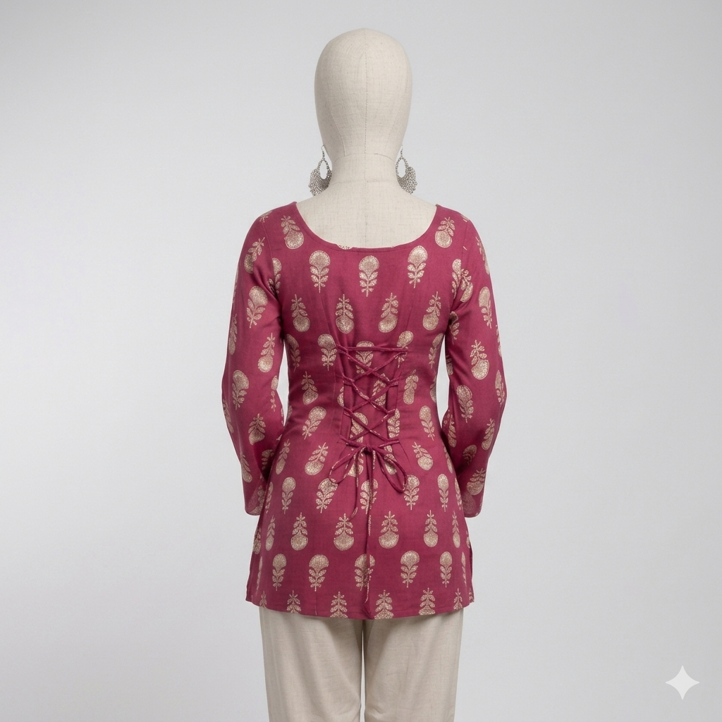 Magenta Lace-Up Kurta Set