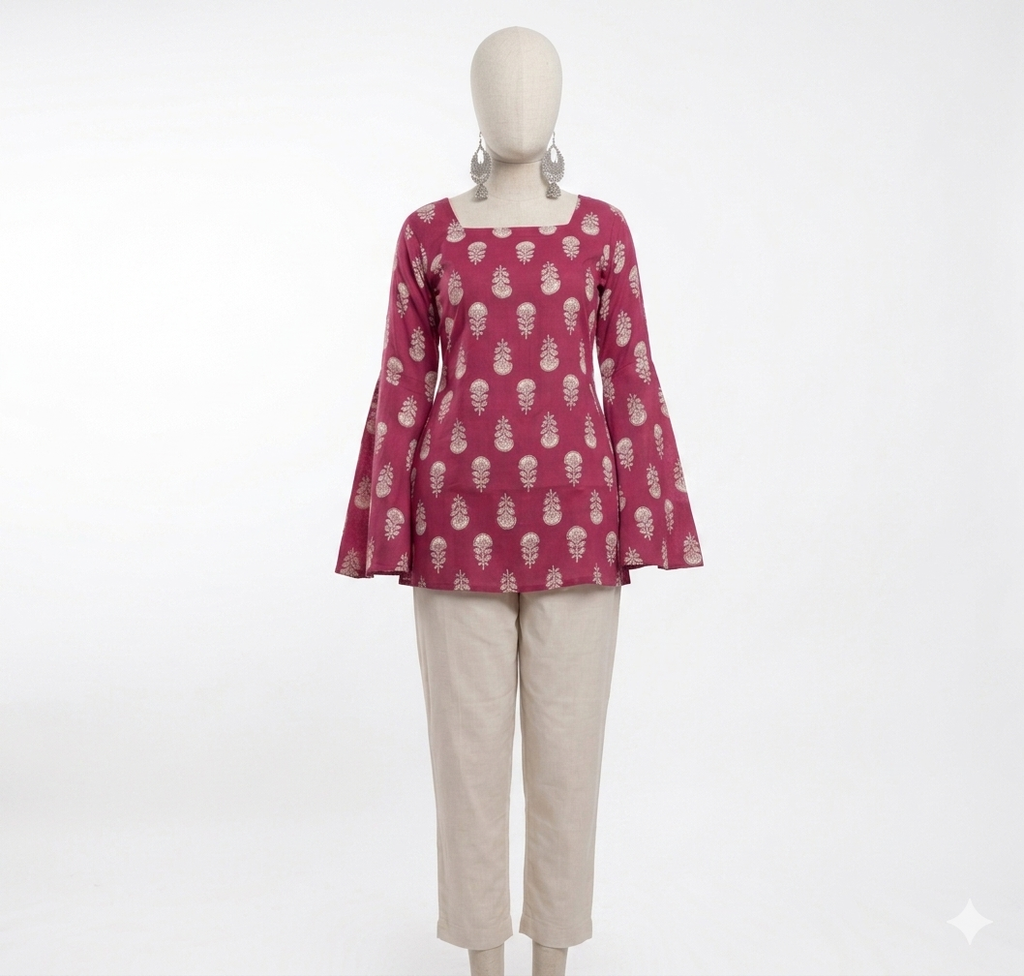 Magenta Lace-Up Kurta Set