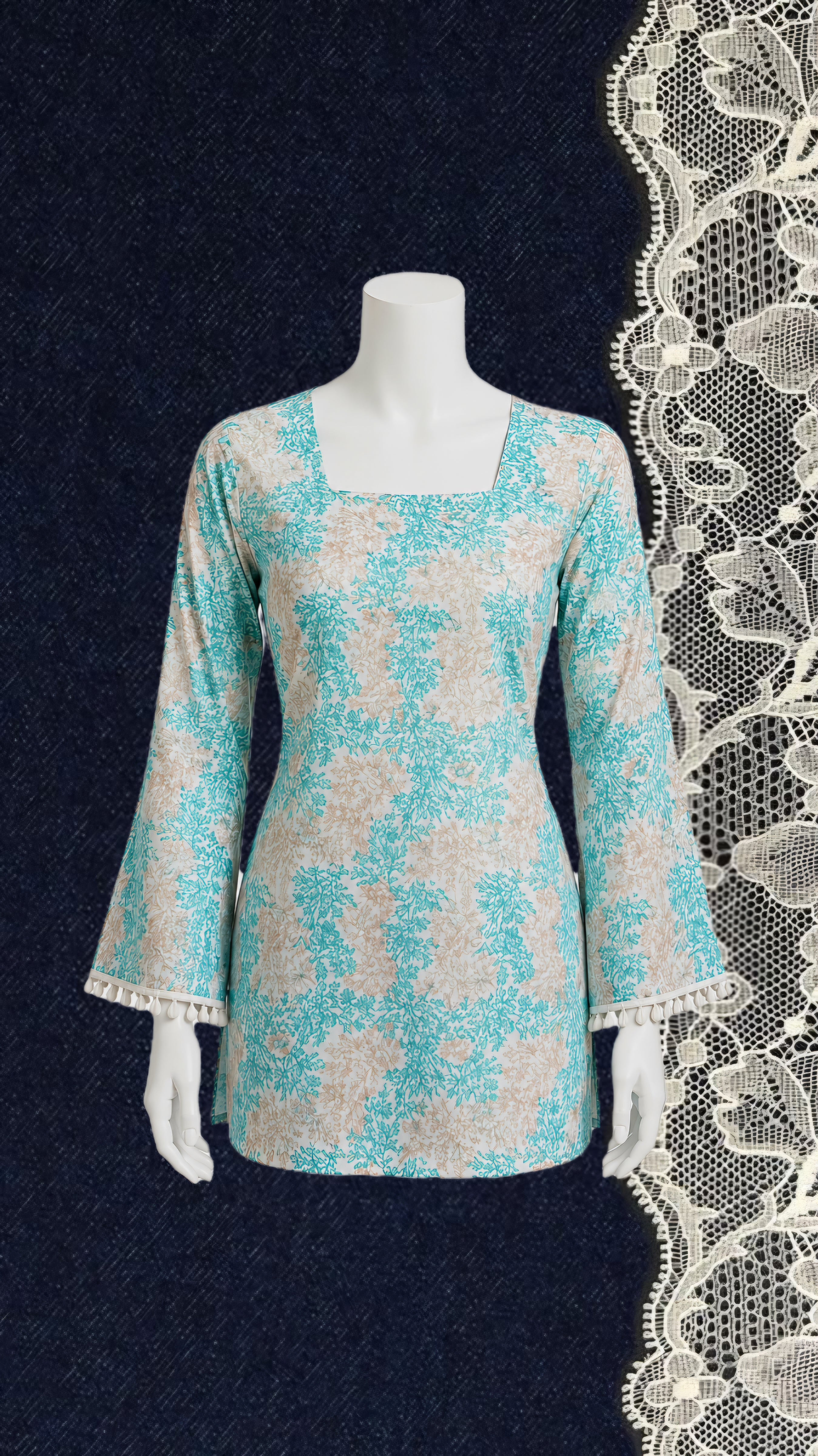 Mint Floral Printed Bell Sleeve Kurti