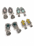 Bohemian Oxidized Silver Jhumka Combo Set with Gemstones (Pack of 4)